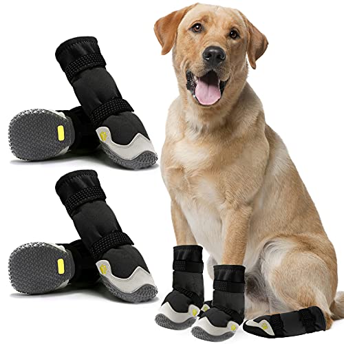 Hundeschuhe, 4 Stück Atmungsaktive Stiefel für Hunde mit reflektierenden Riemen, Mikrofaser Leder Gummi Rhombische Sohle Hundepfotenschutz (C, 2#) von AQH