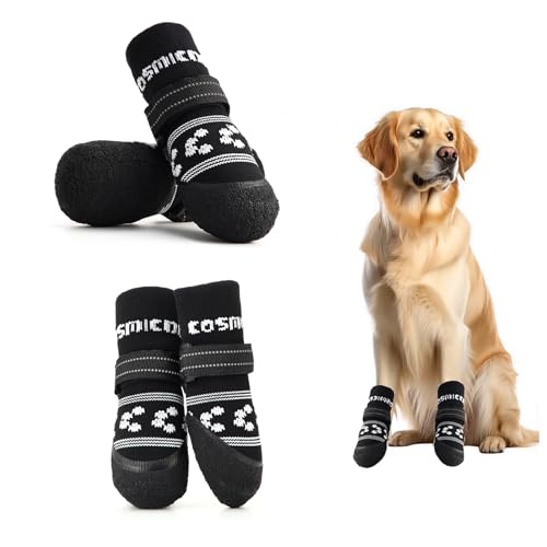AQH Hundesocken - 2 Paar Hundepfotenschutz mit reflektierendem Verstellriemen, weicher Baumwolle & Rutschfester Latex-Sohle, für Innen- & Außenbereich (L (innen breit: 2.17"-5.5cm)) von AQH