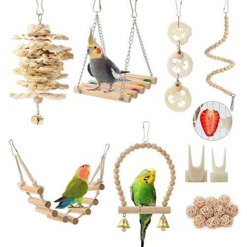 Vogel-Papageien-Spielzeug, 18 Stück, Vogelkäfig-Zubehör, Spielzeug, Barsch, Leiter, Kauspielzeug, Hängematte für Sittiche, Liebesvögel, Finken und andere kleine Haustiere Vogel-Papageien-Spielzeug, 18 Stück, Vogelkäfig-Zubehör, Spielzeug, Barsch, Leiter, Kauspielzeug, Hängematte für Sittiche, Liebesvögel, Finken und andere kleine Haustiere von AQH