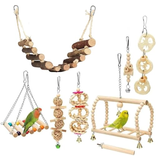 Vogel-Papageien-Spielzeug, 8 Stück, Vogelkäfig-Zubehör, Spielzeug, Barsch, Leiter, Kauspielzeug, Hängematte für Sittiche, Liebesvögel, Finken und andere kleine Haustiere Vogel-Papageien-Spielzeug, 8 Stück, Vogelkäfig-Zubehör, Spielzeug, Barsch, Leiter, Kauspielzeug, Hängematte für Sittiche, Liebesvögel, Finken und andere kleine Haustiere von AQH