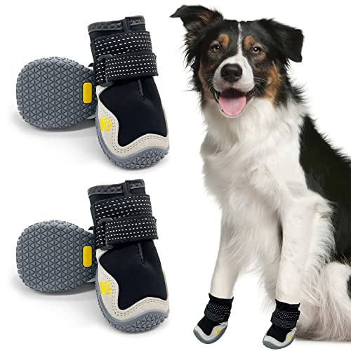 Hundeschuhe, 4 Stück Atmungsaktive Stiefel für Hunde mit reflektierenden Riemen, Mikrofaser Leder Gummi Rhombische Sohle Hundepfotenschutz (2#) von AQH