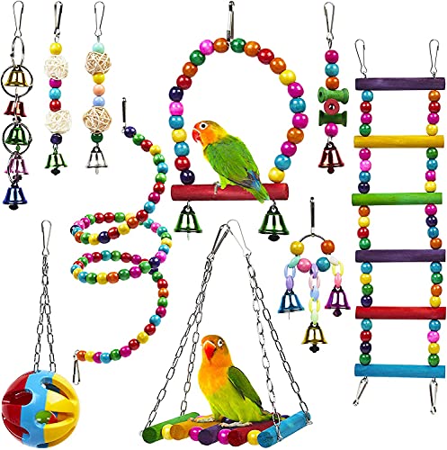 Vogelspielzeug für Papageien, 10 Stück Schaukel, Kauspielzeug, bunt, hängende Glocke, geeignet für Papageien Wellensittiche Finken Sittiche Aras & Nymphensittiche von AQH