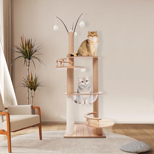 AQIFAND Kratzen Kratzbaum Stabiler Katzenkratzbaum 4 Etagen Katzenmöbel mit Plattformen, Raumkapsel und Spielbällen Höhe 132cm Hellbraun AQIFAND Kratzen Kratzbaum Stabiler Katzenkratzbaum 4 Etagen Katzenmöbel mit Plattformen, Raumkapsel und Spielbällen Höhe 132cm Hellbraun von AQIFAND
