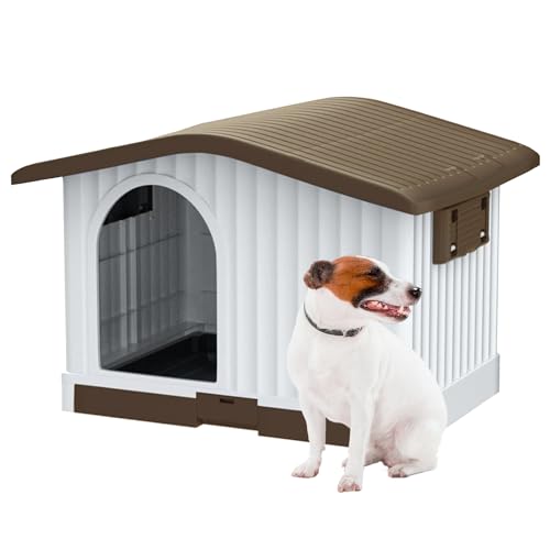Aqpet Hundehütte aus Kunststoff für den Innen- und Außenbereich, mit erhöhtem Boden und hochklappbarem Dach, für kleine/mittelgroße Hunde, 87 x 74 x 61 cm, Braun Aqpet Hundehütte aus Kunststoff für den Innen- und Außenbereich, mit erhöhtem Boden und hochklappbarem Dach, für kleine/mittelgroße Hunde, 87 x 74 x 61 cm, Braun von AQPET
