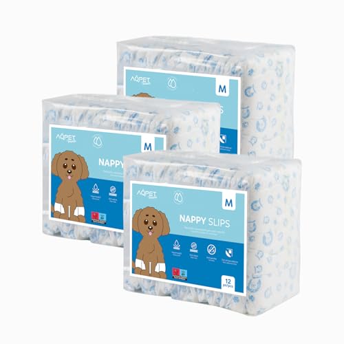 Aqpet Hygienische Windeln für männliche Hunde mit verstellbarem Klebeverschluss, geruchshemmend, Einwegwindeln, Größe Medium 550 x 220 mm, Packung mit 36 Stück Aqpet Hygienische Windeln für männliche Hunde mit verstellbarem Klebeverschluss, geruchshemmend, Einwegwindeln, Größe Medium 550 x 220 mm, Packung mit 36 Stück von AQPET