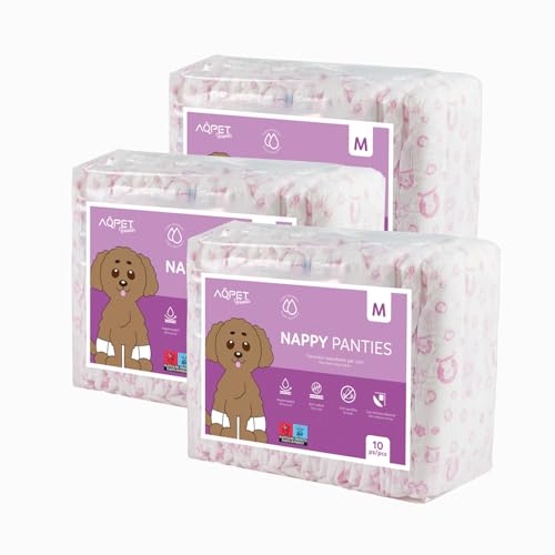 Aqpet Hygienische Windeln für weibliche Hunde für Inkontinenzzyklus mit verstellbarem Klebeverschluss, geruchshemmend, Einweg-Windeln, Größe Medium 425 x 300 mm, Packung mit 30 Stück Aqpet Hygienische Windeln für weibliche Hunde für Inkontinenzzyklus mit verstellbarem Klebeverschluss, geruchshemmend, Einweg-Windeln, Größe Medium 425 x 300 mm, Packung mit 30 Stück von AQPET