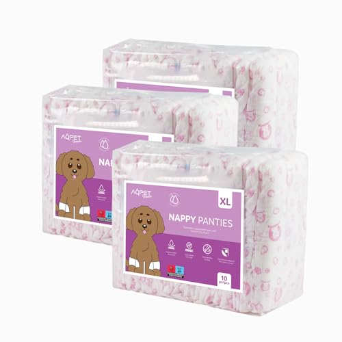Aqpet Hygienische Windeln für weibliche Hunde für Inkontinenzzyklus mit verstellbarem Klebeverschluss, geruchshemmend, Einwegwindeln, Größe Extra Large 600 x 340 mm, Packung mit 30 Stück Aqpet Hygienische Windeln für weibliche Hunde für Inkontinenzzyklus mit verstellbarem Klebeverschluss, geruchshemmend, Einwegwindeln, Größe Extra Large 600 x 340 mm, Packung mit 30 Stück von AQPET