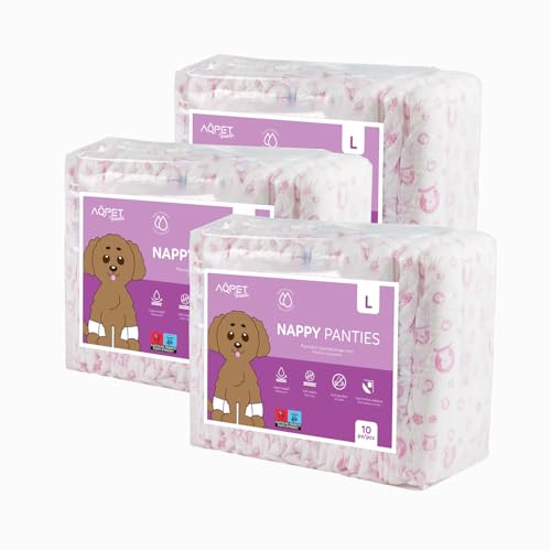Aqpet Hygienische Windeln für weibliche Hunde für Inkontinenzzyklus mit verstellbarem Klebeverschluss, geruchshemmend, Einwegwindeln, Größe L 520 x 320 mm, Packung mit 30 Stück Aqpet Hygienische Windeln für weibliche Hunde für Inkontinenzzyklus mit verstellbarem Klebeverschluss, geruchshemmend, Einwegwindeln, Größe L 520 x 320 mm, Packung mit 30 Stück von AQPET