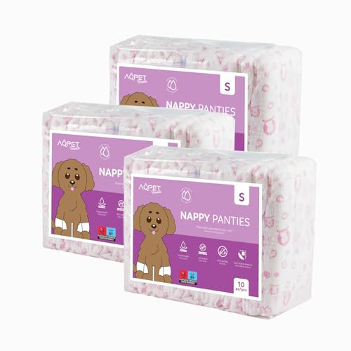 Aqpet Hygienische Windeln für weibliche Hunde für Inkontinenzzyklus mit verstellbarem Klebeverschluss, geruchshemmend, Einwegwindeln, Größe Small 370 x 275 mm, Packung mit 30 Stück Aqpet Hygienische Windeln für weibliche Hunde für Inkontinenzzyklus mit verstellbarem Klebeverschluss, geruchshemmend, Einwegwindeln, Größe Small 370 x 275 mm, Packung mit 30 Stück von AQPET