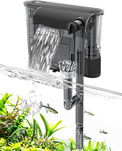 AQQA Aquarium Filter, 3-in-1 Leise Hang on Filter Aquarium, 480L/h Einstellbarer Aquarium Filter Außenfilter für Aquarien von 30L bis 60L, 5W von AQQA
