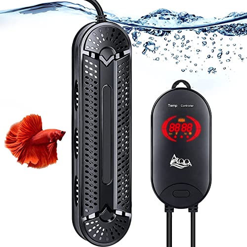 AQQA 500 W/800 W Tauchbare Aquarium-Heizung, Doppelrohre, Quarz, Fischtank-Heizung mit externem LCD-Digital-Temperaturregler, geeignet für Meersalzwasser und Süßwasser (500 W) von AQQA