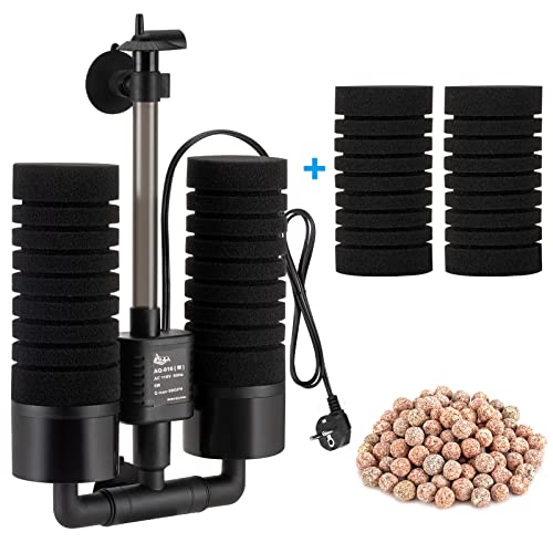 AQQA Aquarium Schwammfilter,3/5W Elektrischer Aquarium Filter,Leiser Tauchschaum Doppelschwammfilter für Biologische und Mechanische Filterung(M) von AQQA