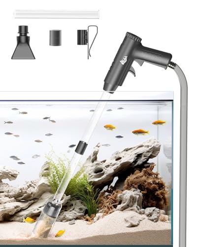 AQQA Aquarium-Kies-Reiniger, 4-in-1-Saugkraft, manuelle Aquarium-Kies-Staubsauger, Werkzeuge für Aquarium-Wasserwechsler mit Wasserdurchflussanpassung, Verwendung für Aquarien, Reinigung von Kies von AQQA
