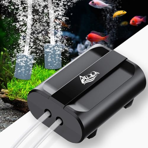 AQQA Aquarium Luftpumpe,Einstellbar Aquarium Sauerstoffpumpe mit 2 Luftauslässen,3.5W Ultra Leise Sauerstoffpumpe für Aquariums,Aquariums Luftpumpe mit komplett Zubehör,bis zu 500L von AQQA