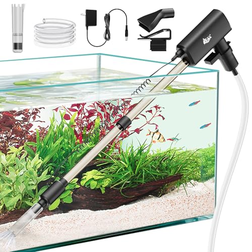 AQQA Aquarium Wasserwechsel,20W Elektrisch Aquarium Mulmsauger mit 4-stufig Einstellbarer Saugkraft, Aquarium Kiesreiniger für automatischen Wasserwechsel, Schmutzentfernung und Sandreinigung von AQQA