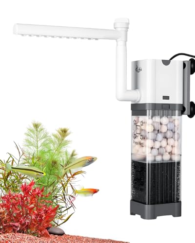 AQQA Aquariumfilter, Power-Fischtank-Filter mit Regendusche, verstellbarer Wasserfluss, ultra-leise, biochemische Quarzkugeln und physikalischer Schwamm, Doppelfiltration für Aquarien, 6 W-145 GPH von AQQA