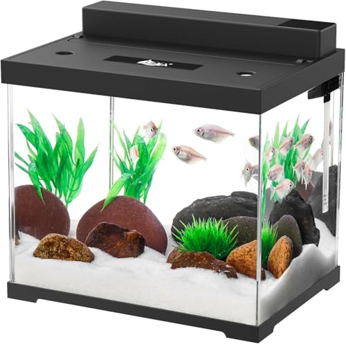 AQQA Aquarium Komplettset - 4 Farben LED Beleuchtung, Doppeltes Filtersystem, Pumpe und Fischfutter, 9L von AQQA