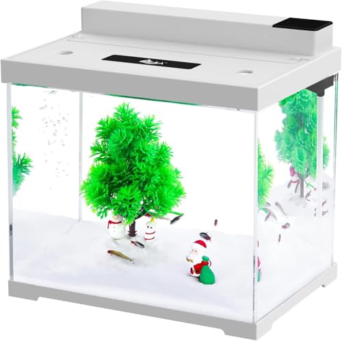 AQQA Aquarium Komplettset - 4 Farben LED Beleuchtung, Doppeltes Filtersystem, Pumpe und Fischfutter, 9L von AQQA