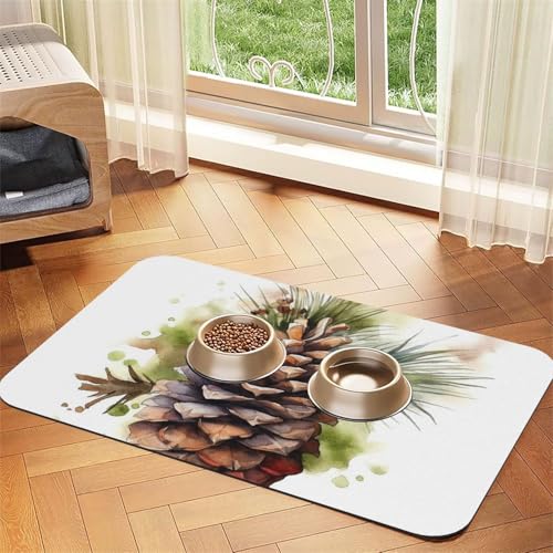 Futternapf-Matte für Hundenäpfe und Wassernapf, rutschfest, saugfähig, für Katzen, Aquarell, Tannenzapfen, Haustierfuttermatte für Böden, keine Flecken, Wassernapf-Matte, 40 x 60 cm Futternapf-Matte für Hundenäpfe und Wassernapf, rutschfest, saugfähig, für Katzen, Aquarell, Tannenzapfen, Haustierfuttermatte für Böden, keine Flecken, Wassernapf-Matte, 40 x 60 cm von AQRJKHD