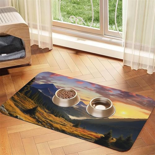 Futternapfmatte für Hunde und Wassernapf, rutschfest, saugfähig, Katzen-Futterstation, Berg, Sonnenuntergang, Landschaft, Haustierfuttermatte für Böden, keine Flecken, Wassernapf-Matte, 30 x 45 cm Futternapfmatte für Hunde und Wassernapf, rutschfest, saugfähig, Katzen-Futterstation, Berg, Sonnenuntergang, Landschaft, Haustierfuttermatte für Böden, keine Flecken, Wassernapf-Matte, 30 x 45 cm von AQRJKHD