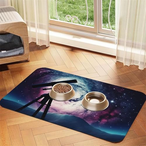 Futternapfmatte für Hunde und Wassernapf, rutschfest, saugfähig, Katzen-Futterstation, Weltraum-Galaxie mit Teleskop, Haustierfuttermatte für Böden, keine Flecken, Wassernapf-Matte, 40 x 60 cm Futternapfmatte für Hunde und Wassernapf, rutschfest, saugfähig, Katzen-Futterstation, Weltraum-Galaxie mit Teleskop, Haustierfuttermatte für Böden, keine Flecken, Wassernapf-Matte, 40 x 60 cm von AQRJKHD