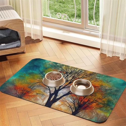 Futternapfmatte für Hunde und Wassernapf, rutschfest, saugfähig, Katzen-Futterstation, bunte Lebensbäume, Haustierfuttermatte für Böden, keine Flecken, Wassernapf-Matte, 30 x 45 cm Futternapfmatte für Hunde und Wassernapf, rutschfest, saugfähig, Katzen-Futterstation, bunte Lebensbäume, Haustierfuttermatte für Böden, keine Flecken, Wassernapf-Matte, 30 x 45 cm von AQRJKHD