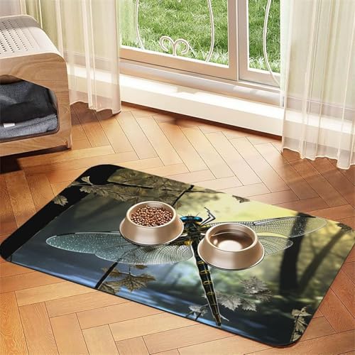 Futternapfmatte für Hunde und Wassernapf, rutschfest, saugfähig, Katzen-Futterunterlage, Libellen, Haustierfuttermatte für Böden, keine Flecken, Wassernapf-Matte, 30 x 45 cm Futternapfmatte für Hunde und Wassernapf, rutschfest, saugfähig, Katzen-Futterunterlage, Libellen, Haustierfuttermatte für Böden, keine Flecken, Wassernapf-Matte, 30 x 45 cm von AQRJKHD