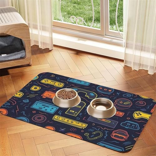 Futternapfmatte für Hunde und Wassernapf, rutschfest, saugfähig, Katzen-Futterunterlage, Spiel, Videospiel-Muster, Haustierfuttermatte für Böden, keine Flecken, Wassernapf-Matte, 30 x 45 cm Futternapfmatte für Hunde und Wassernapf, rutschfest, saugfähig, Katzen-Futterunterlage, Spiel, Videospiel-Muster, Haustierfuttermatte für Böden, keine Flecken, Wassernapf-Matte, 30 x 45 cm von AQRJKHD