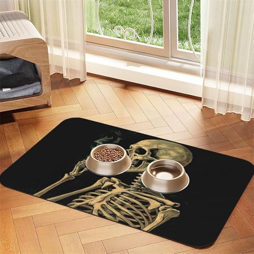 Futternapfmatte für Hunde und Wassernapf, rutschfest, saugfähig, Katzenfutterunterlage, Skelett mit brennender Zigarette, Haustierfuttermatte für Böden, keine Flecken, Wassernapf-Matte, 30 x 45 cm Futternapfmatte für Hunde und Wassernapf, rutschfest, saugfähig, Katzenfutterunterlage, Skelett mit brennender Zigarette, Haustierfuttermatte für Böden, keine Flecken, Wassernapf-Matte, 30 x 45 cm von AQRJKHD