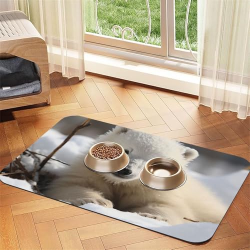 Futternapfmatte für Hunde und Wassernapf, rutschfest, saugfähig, Katzenfutterunterlage, niedlicher Eisbär, Haustierfuttermatte für Böden, keine Flecken, Wassernapf-Matte, 30 x 45 cm Futternapfmatte für Hunde und Wassernapf, rutschfest, saugfähig, Katzenfutterunterlage, niedlicher Eisbär, Haustierfuttermatte für Böden, keine Flecken, Wassernapf-Matte, 30 x 45 cm von AQRJKHD