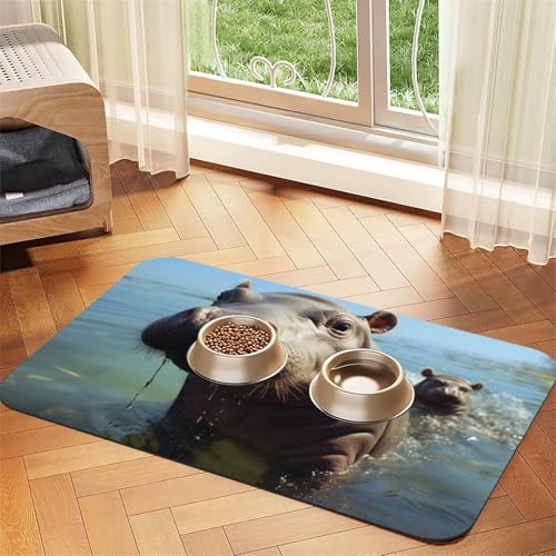 Futternapfmatte für Hunde und Wassernapf, rutschfest, saugfähig, Katzenfutterunterlage, niedliches Nilpferd, Haustierfuttermatte für Böden, keine Flecken, Wassernapf-Matte, 40 x 60 cm Futternapfmatte für Hunde und Wassernapf, rutschfest, saugfähig, Katzenfutterunterlage, niedliches Nilpferd, Haustierfuttermatte für Böden, keine Flecken, Wassernapf-Matte, 40 x 60 cm von AQRJKHD