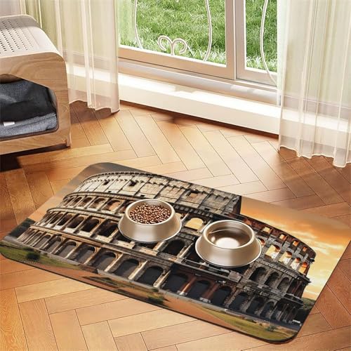 Futternapfmatte für Hunde und Wassernapf, rutschfest, saugfähig, für Katzen, Antikes Kolosseum, Haustierfuttermatte für Böden, keine Flecken, Wassernapfmatte, 40 x 60 cm Futternapfmatte für Hunde und Wassernapf, rutschfest, saugfähig, für Katzen, Antikes Kolosseum, Haustierfuttermatte für Böden, keine Flecken, Wassernapfmatte, 40 x 60 cm von AQRJKHD