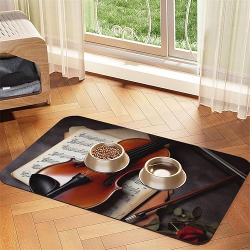 Futternapfmatte für Hunde und Wassernapf, rutschfest, saugfähig, für Katzen, Geige und Noten, Haustierfuttermatte für Böden, keine Flecken, Wassernapf-Matte, 30 x 45 cm Futternapfmatte für Hunde und Wassernapf, rutschfest, saugfähig, für Katzen, Geige und Noten, Haustierfuttermatte für Böden, keine Flecken, Wassernapf-Matte, 30 x 45 cm von AQRJKHD