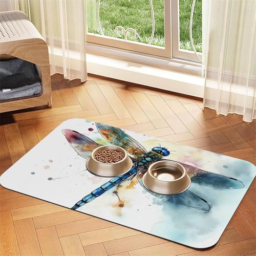 Futternapfmatte für Hunde und Wassernapf, rutschfest, saugfähig, für Katzen, Wasserfarbe, Libelle, Haustierfuttermatte für Böden, keine Flecken, Wassernapfmatte, 40 x 60 cm Futternapfmatte für Hunde und Wassernapf, rutschfest, saugfähig, für Katzen, Wasserfarbe, Libelle, Haustierfuttermatte für Böden, keine Flecken, Wassernapfmatte, 40 x 60 cm von AQRJKHD