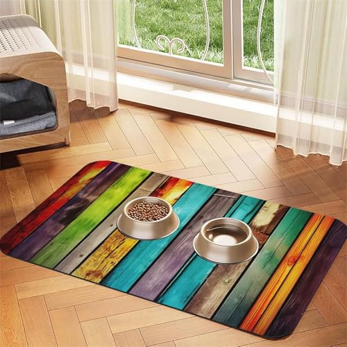 Futternapfmatte für Hunde und Wassernapf, rutschfest, saugfähig, für Katzen, bunte Holzbretter, Haustierfuttermatte für Böden, keine Flecken, Wassernapf-Matte, 30 x 45 cm Futternapfmatte für Hunde und Wassernapf, rutschfest, saugfähig, für Katzen, bunte Holzbretter, Haustierfuttermatte für Böden, keine Flecken, Wassernapf-Matte, 30 x 45 cm von AQRJKHD