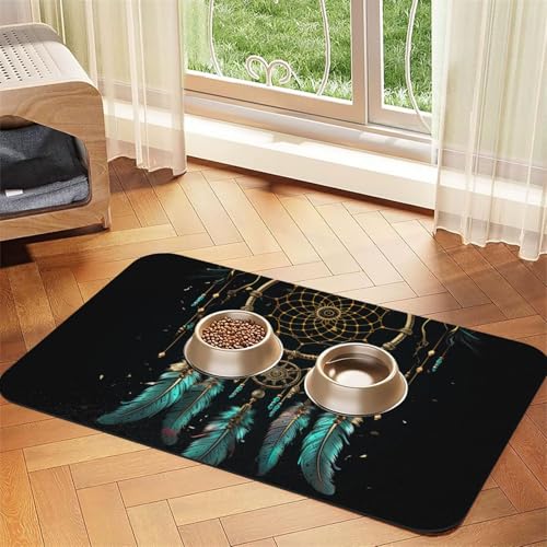 Futternapfmatte für Hunde und Wassernapf, rutschfest, saugfähig, für Katzen, dunkler Traumfänger, Haustierfuttermatte für Böden, keine Flecken, Wassernapf-Matte, 30 x 45 cm Futternapfmatte für Hunde und Wassernapf, rutschfest, saugfähig, für Katzen, dunkler Traumfänger, Haustierfuttermatte für Böden, keine Flecken, Wassernapf-Matte, 30 x 45 cm von AQRJKHD