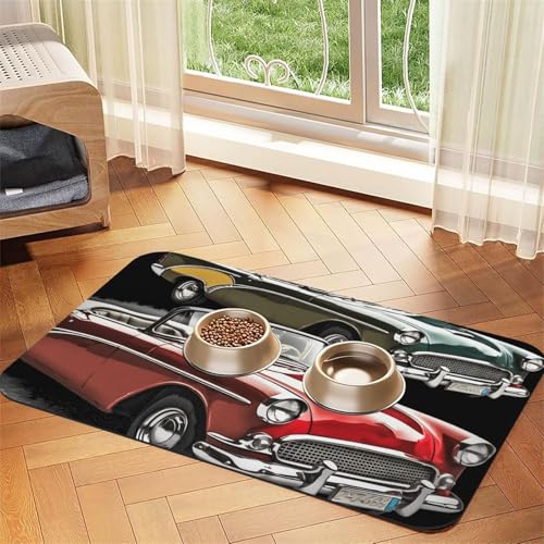 Futternapfmatte für Hunde und Wassernapf, rutschfest, saugfähig, für Katzen, klassisches Auto, Roadster, altmodische Haustierfuttermatte für Böden, keine Flecken, Wassernapf-Matte, 40 x 60 cm Futternapfmatte für Hunde und Wassernapf, rutschfest, saugfähig, für Katzen, klassisches Auto, Roadster, altmodische Haustierfuttermatte für Böden, keine Flecken, Wassernapf-Matte, 40 x 60 cm von AQRJKHD