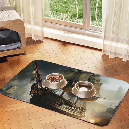 Futternapfmatte für Hunde und Wassernapf, rutschfest, saugfähig, für Katzen, kühles Piratenschiff, Haustierfuttermatte für Böden, keine Flecken, Wassernapf-Matte, 30 x 45 cm Futternapfmatte für Hunde und Wassernapf, rutschfest, saugfähig, für Katzen, kühles Piratenschiff, Haustierfuttermatte für Böden, keine Flecken, Wassernapf-Matte, 30 x 45 cm von AQRJKHD