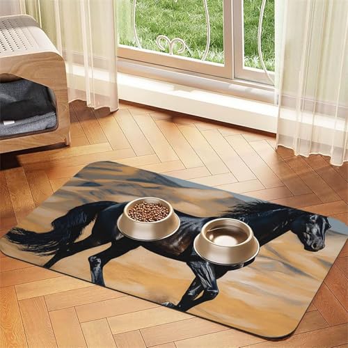 Futternapfmatte für Hunde und Wassernapf, rutschfest, saugfähig, für Katzen, schwarzes arabisches Pferd, Haustierfuttermatte für Böden, keine Flecken, Wassernapf-Matte, 30 x 45 cm Futternapfmatte für Hunde und Wassernapf, rutschfest, saugfähig, für Katzen, schwarzes arabisches Pferd, Haustierfuttermatte für Böden, keine Flecken, Wassernapf-Matte, 30 x 45 cm von AQRJKHD