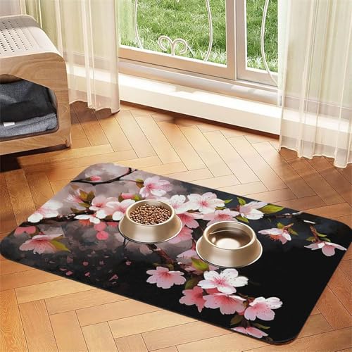 Futternapfmatte für Hunde und Wassernapf, rutschfest, saugfähig, für Katzen, verführerische Kirschblüten, Haustierfuttermatte für Böden, keine Flecken, Wassernapf-Matte, 30 x 45 cm Futternapfmatte für Hunde und Wassernapf, rutschfest, saugfähig, für Katzen, verführerische Kirschblüten, Haustierfuttermatte für Böden, keine Flecken, Wassernapf-Matte, 30 x 45 cm von AQRJKHD