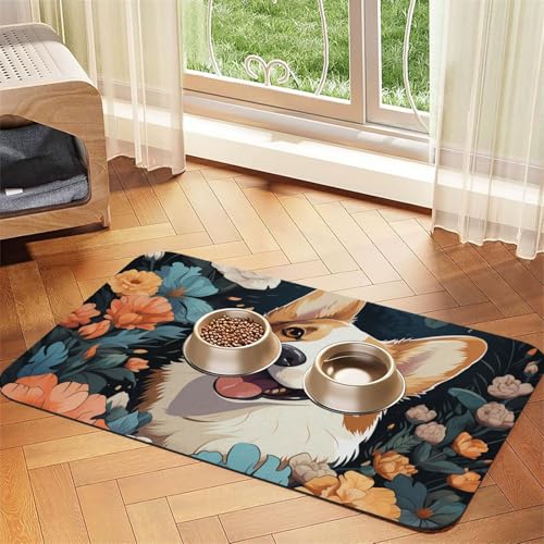 Futternapfmatte für Hundenäpfe und Wassernapf, rutschfest, saugfähig, Corgi-Muster, Haustierfuttermatte für Böden, keine Flecken, Wassernapf-Matte, 40 x 60 cm Futternapfmatte für Hundenäpfe und Wassernapf, rutschfest, saugfähig, Corgi-Muster, Haustierfuttermatte für Böden, keine Flecken, Wassernapf-Matte, 40 x 60 cm von AQRJKHD