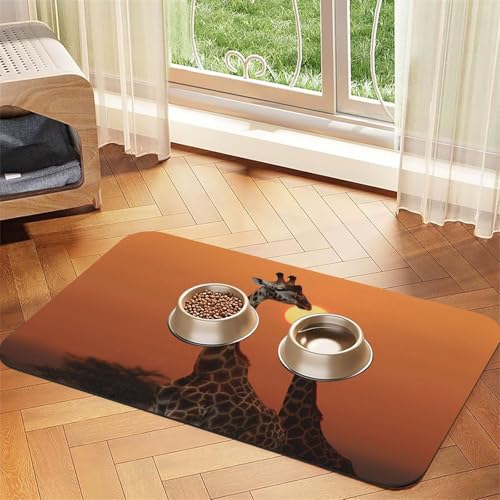 Futternapfmatte für Hundenäpfe und Wassernapf, rutschfest, saugfähig, Katzen-Futterstation, Giraffe bei Sonnenuntergang, Haustierfuttermatte für Böden, keine Flecken, Wassernapfmatte, 40 x 60 cm Futternapfmatte für Hundenäpfe und Wassernapf, rutschfest, saugfähig, Katzen-Futterstation, Giraffe bei Sonnenuntergang, Haustierfuttermatte für Böden, keine Flecken, Wassernapfmatte, 40 x 60 cm von AQRJKHD