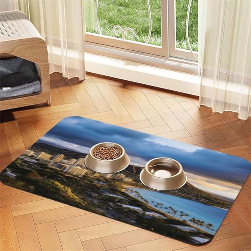 Futternapfmatte für Hundenäpfe und Wassernapf, rutschfest, saugfähig, Katzen-Futterstation, Hawaii-Skyline, Diamantkopf, Vulkan, Haustierfuttermatte für Böden, keine Flecken, für Hunde und Katzen Futternapfmatte für Hundenäpfe und Wassernapf, rutschfest, saugfähig, Katzen-Futterstation, Hawaii-Skyline, Diamantkopf, Vulkan, Haustierfuttermatte für Böden, keine Flecken, für Hunde und Katzen von AQRJKHD