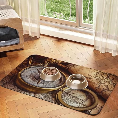 Futternapfmatte für Hundenäpfe und Wassernapf, rutschfest, saugfähig, Katzen-Futterstation, Kompass und alte Weltkarte, Haustierfuttermatte für Böden, keine Flecken, Wassernapfmatte, 40 x 60 cm Futternapfmatte für Hundenäpfe und Wassernapf, rutschfest, saugfähig, Katzen-Futterstation, Kompass und alte Weltkarte, Haustierfuttermatte für Böden, keine Flecken, Wassernapfmatte, 40 x 60 cm von AQRJKHD
