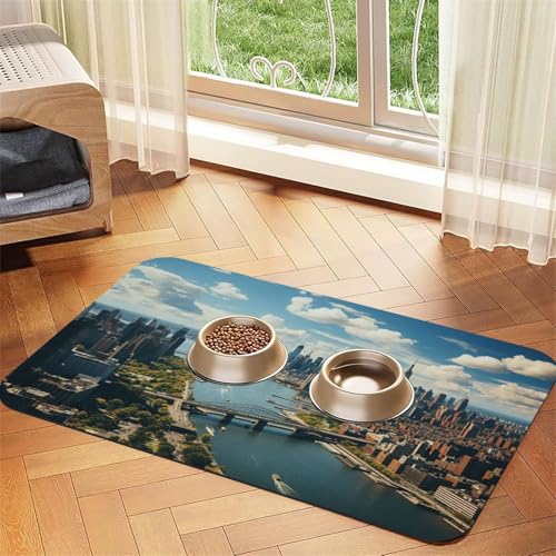 Futternapfmatte für Hundenäpfe und Wassernapf, rutschfest, saugfähig, Katzen-Futterstation, Penthouse, Blick über New York, Manhattan, Haustierfuttermatte für Böden, keine Flecken, für Hunde und Futternapfmatte für Hundenäpfe und Wassernapf, rutschfest, saugfähig, Katzen-Futterstation, Penthouse, Blick über New York, Manhattan, Haustierfuttermatte für Böden, keine Flecken, für Hunde und von AQRJKHD