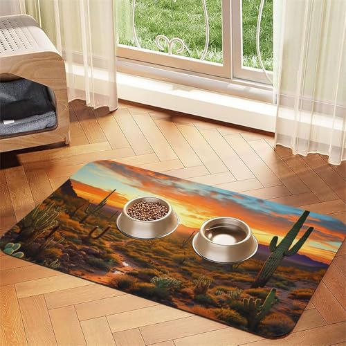 Futternapfmatte für Hundenäpfe und Wassernapf, rutschfest, saugfähig, Katzen-Futterstation, Saguaros bei Sonnenuntergang, Haustierfuttermatte für Böden, keine Flecken, Wassernapf-Matte, 40 x 60 cm Futternapfmatte für Hundenäpfe und Wassernapf, rutschfest, saugfähig, Katzen-Futterstation, Saguaros bei Sonnenuntergang, Haustierfuttermatte für Böden, keine Flecken, Wassernapf-Matte, 40 x 60 cm von AQRJKHD