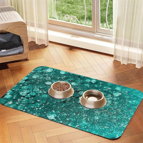 Futternapfmatte für Hundenäpfe und Wassernapf, rutschfest, saugfähig, Katzen-Futterstation, Türkis, Glitzer, Haustierfuttermatte für Böden, keine Flecken, Wassernapf-Matte, 30 x 45 cm Futternapfmatte für Hundenäpfe und Wassernapf, rutschfest, saugfähig, Katzen-Futterstation, Türkis, Glitzer, Haustierfuttermatte für Böden, keine Flecken, Wassernapf-Matte, 30 x 45 cm von AQRJKHD