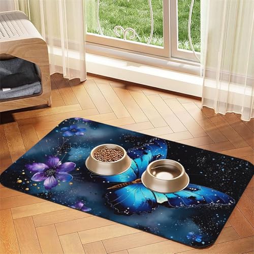 Futternapfmatte für Hundenäpfe und Wassernapf, rutschfest, saugfähig, Katzen-Futterunterlage, Galaxieblau, Schmetterling, Haustierfuttermatte für Böden, keine Flecken, Wassernapf-Matte, 40 x 60 cm Futternapfmatte für Hundenäpfe und Wassernapf, rutschfest, saugfähig, Katzen-Futterunterlage, Galaxieblau, Schmetterling, Haustierfuttermatte für Böden, keine Flecken, Wassernapf-Matte, 40 x 60 cm von AQRJKHD