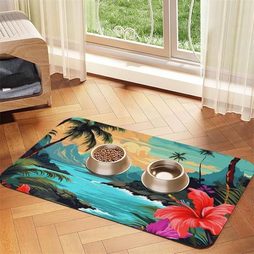 Futternapfmatte für Hundenäpfe und Wassernapf, rutschfest, saugfähig, Katzen-Futterunterlage, Hello Hawaii, Haustierfuttermatte für Böden, keine Flecken, Wassernapf-Matte, 40 x 60 cm Futternapfmatte für Hundenäpfe und Wassernapf, rutschfest, saugfähig, Katzen-Futterunterlage, Hello Hawaii, Haustierfuttermatte für Böden, keine Flecken, Wassernapf-Matte, 40 x 60 cm von AQRJKHD