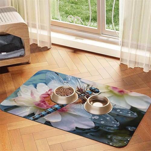 Futternapfmatte für Hundenäpfe und Wassernapf, rutschfest, saugfähig, Katzen-Futterunterlage, Libelle, Lotus, Haustierfuttermatte für Böden, keine Flecken, Wassernapf-Matte, 30 x 45 cm Futternapfmatte für Hundenäpfe und Wassernapf, rutschfest, saugfähig, Katzen-Futterunterlage, Libelle, Lotus, Haustierfuttermatte für Böden, keine Flecken, Wassernapf-Matte, 30 x 45 cm von AQRJKHD